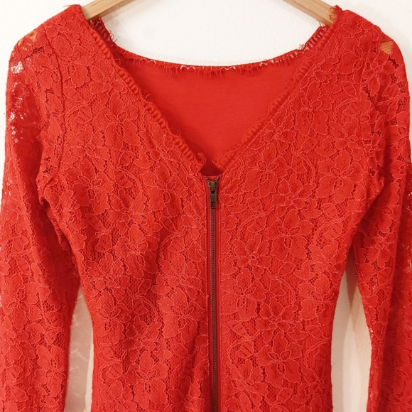 Diane Von Furstenberg Red Lace Dress Size 4 - Picture 4 of 10